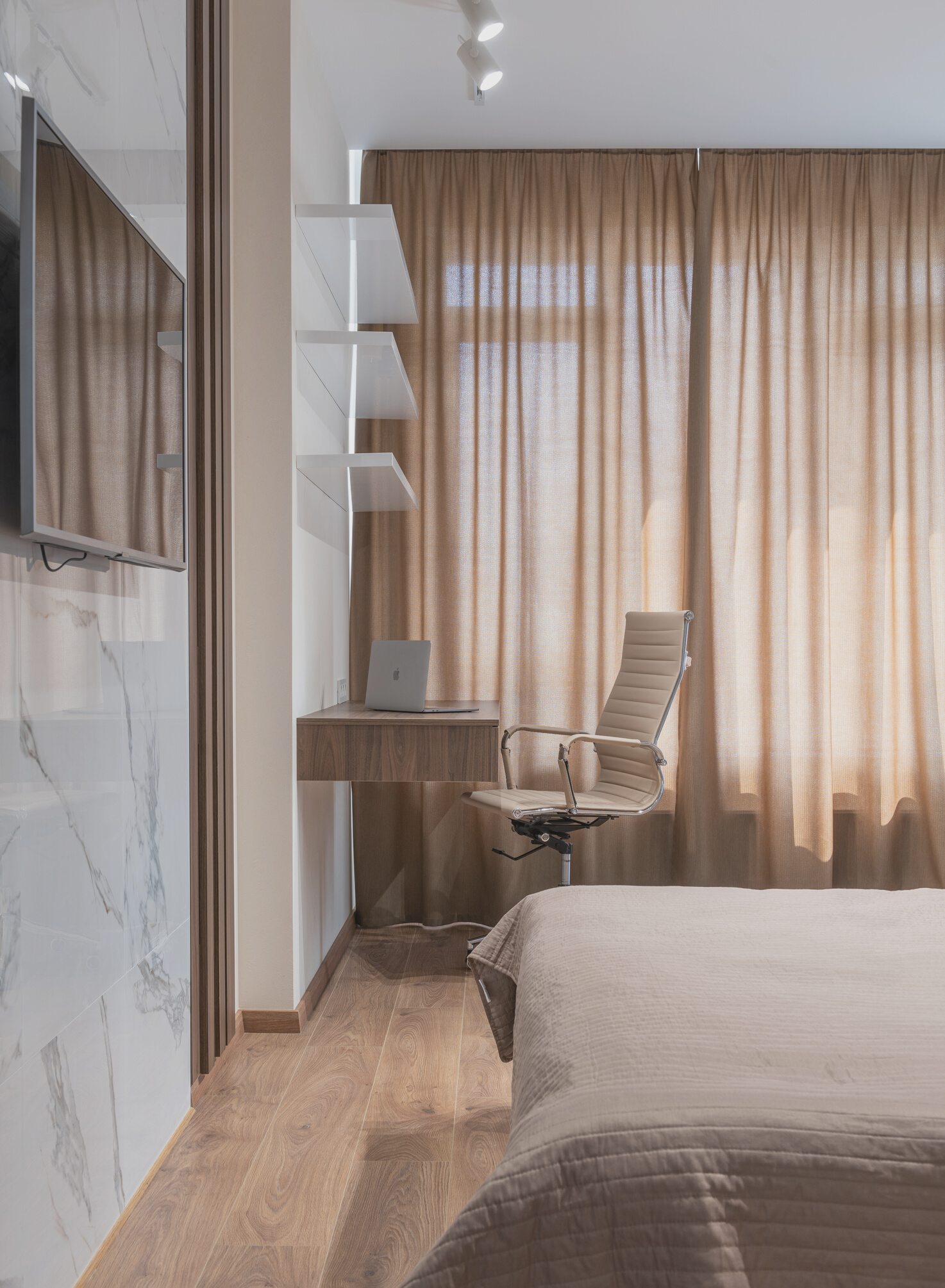 Interior of bedroom in modern apartment